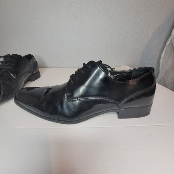 Calvin Klein Brodie Black Patent Mens Size 8.5 Oxfords Lace Leather Dress Shoes - Picture 6 of 16